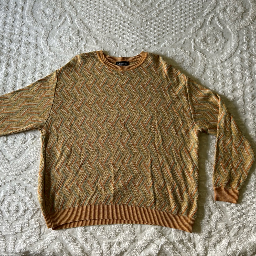 Vintage Marcello Sweater, Oversized, Made in Italy, Orange and blue knit